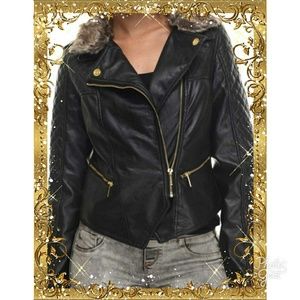 NWT~COOGI leather faux fur DETACHABLE jacket
